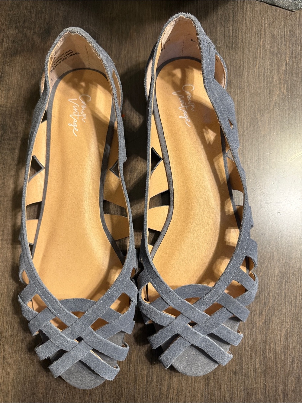 Crown Vintage Women's Slate Blue Suede Cutout Slingback Flats